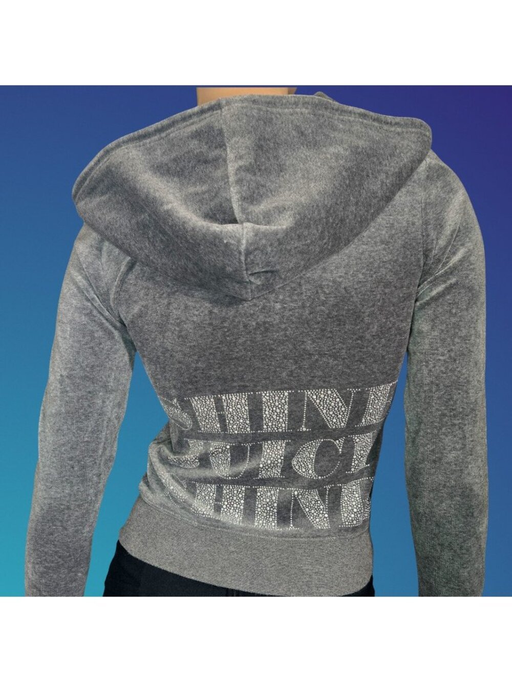 Y2K Juicy Couture Gray Velour Zip Up Track Jacket Size XS Silver Glitter Hoodie